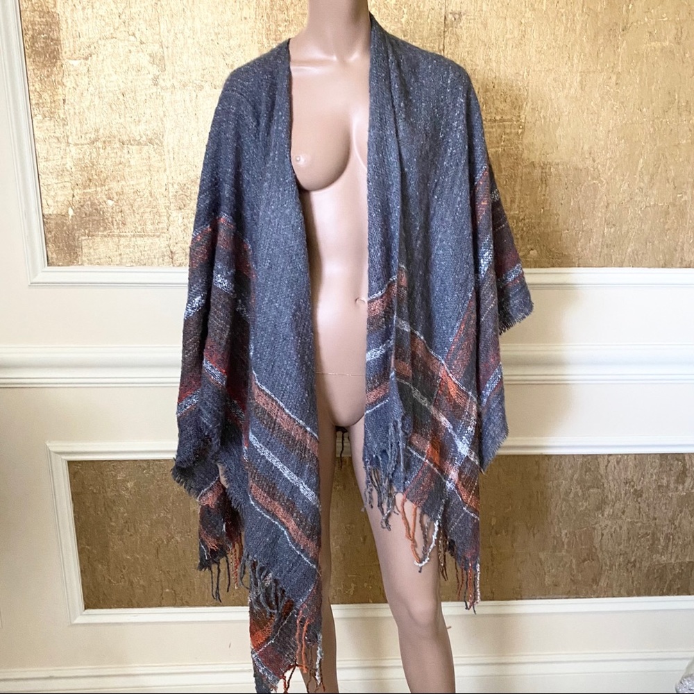 Anthropologie Lapis boho knit shawl wrap fringes